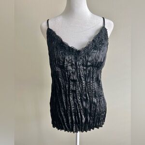 Black Whimsigoth Embellished Beaded lace crinkle cami top w/ beaded lace trim XL